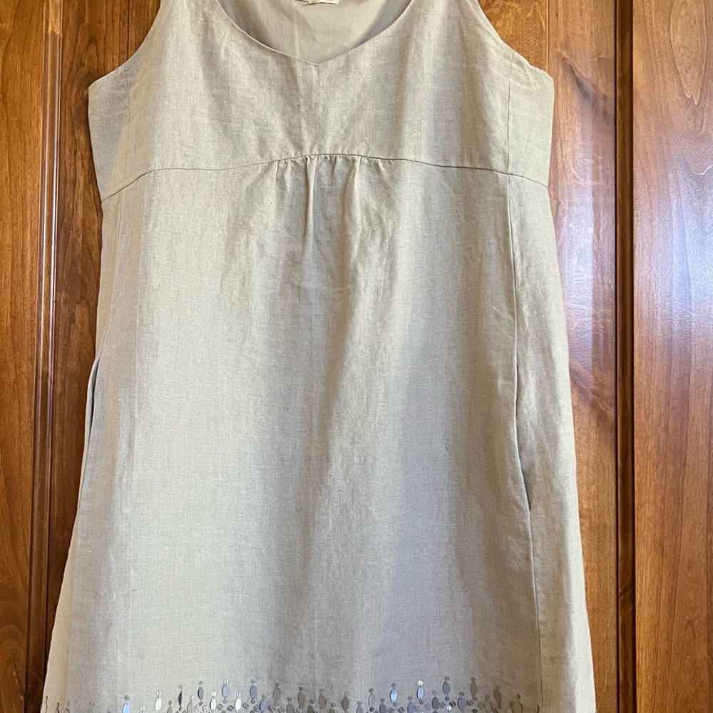 Eileen Fisher Beige Sleeveless Tunic with Embellished Hem